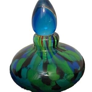 Perfume Jeannie Bottle Dauber Stopper Blue Green Red Sommerso Art Glass